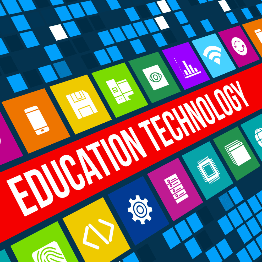 A colorful background with the words education technology.