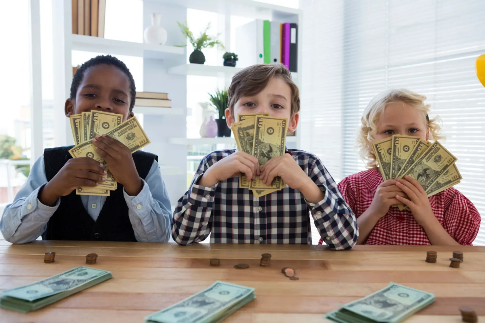 Kids playing a money game